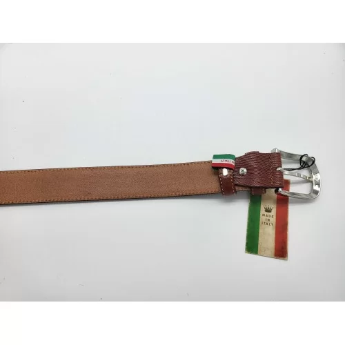 Ceinture en cuir de vachette impression reptile couleur camel