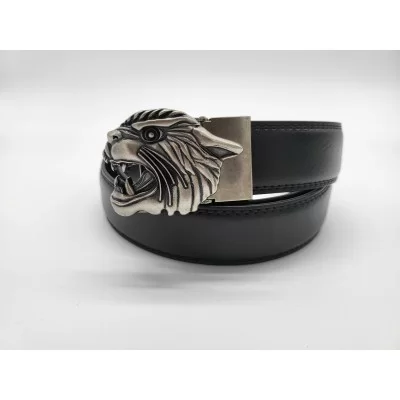 Ceinture en cuir véritable vachette boucle fashion métal tête de lion