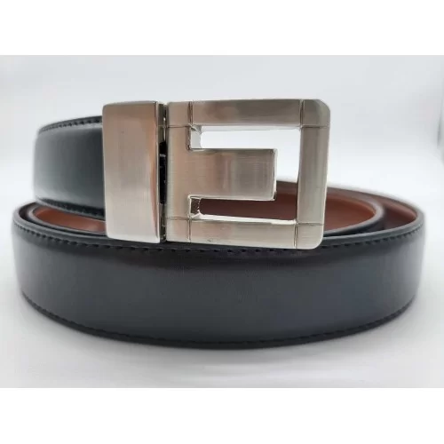 Ceinture en cuir véritable réversible vachette marron et noir boucle métallique