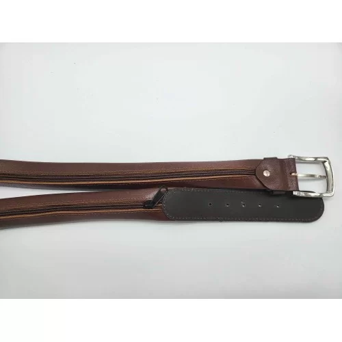 Ceinture porte billets de banque cachés en cuir véritable de vachette marron souple