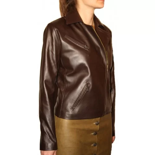 Blouson cuir modèle Fildy agneau marron