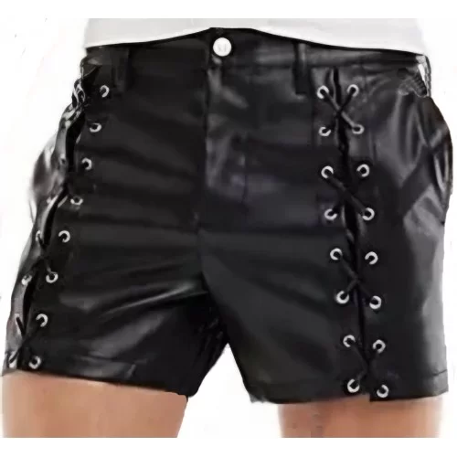 Short cuir homme à lacets devant en agneau noir modèle Jirice