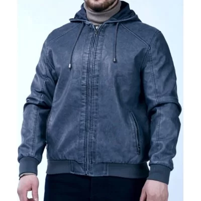 Blouson type teedy à capuche agneau bleu jeans