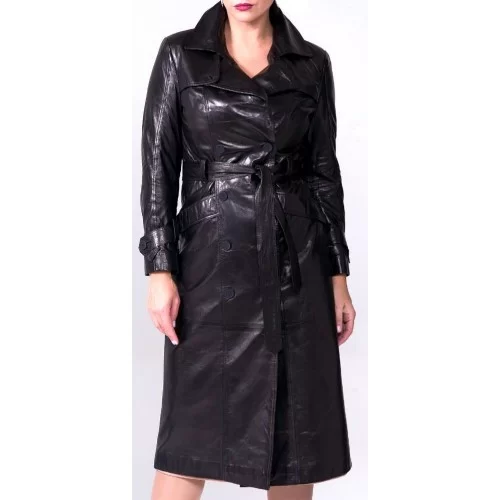 Manteau style trench en agneau noir modèle Zenda