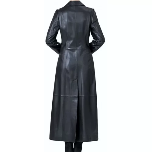 Manteau long en cuir d'agneau noir modèle Printice