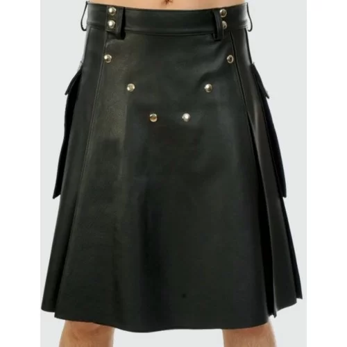 Kilt en cuir modèle Scotty en agneau noir