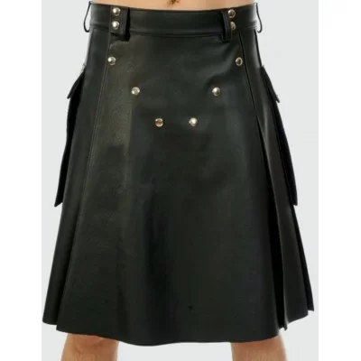 Kilt en cuir modèle Scotty en agneau noir