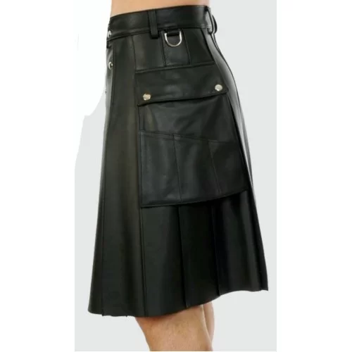 Kilt en cuir modèle Scotty en agneau noir