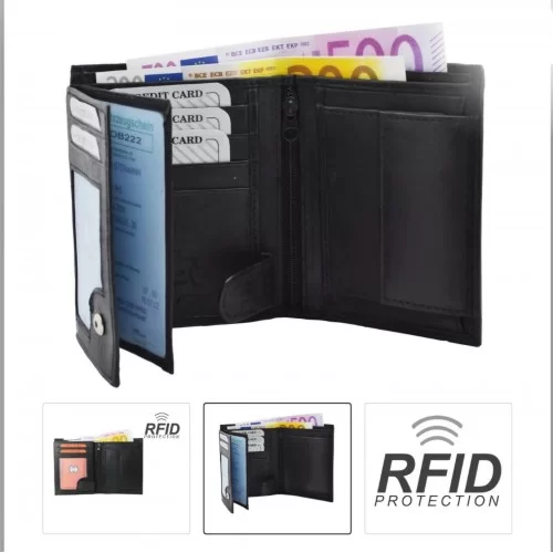 Portefeuille RFID en cuir agneau noir