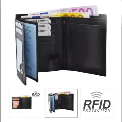 Portefeuille RFID en cuir agneau noir