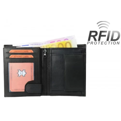 Portefeuille RFID en cuir agneau noir