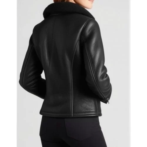 Blouson style perfecto en mouton retourné noir exterieur huilé noir modèle Arteamis