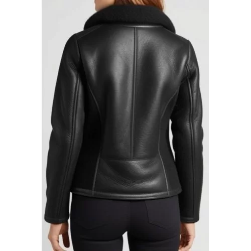 Blouson style perfecto en mouton retourné noir exterieur huilé noir modèle Arteamis