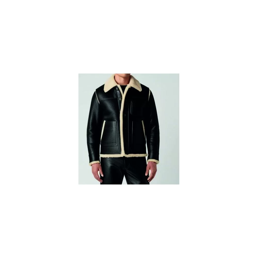 Blouson en mouton retourné extèrieur mouton huilé aspect cuir noir modèle Mariola