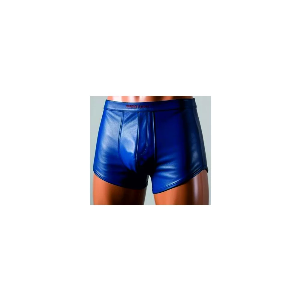 Boxer caleçon homme élastiqué en cuir stretch d'agneau bleu modèle Patrole