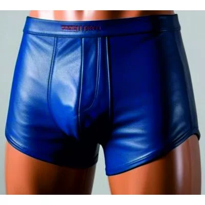 Boxer caleçon homme élastiqué en cuir stretch d'agneau bleu modèle Patrole