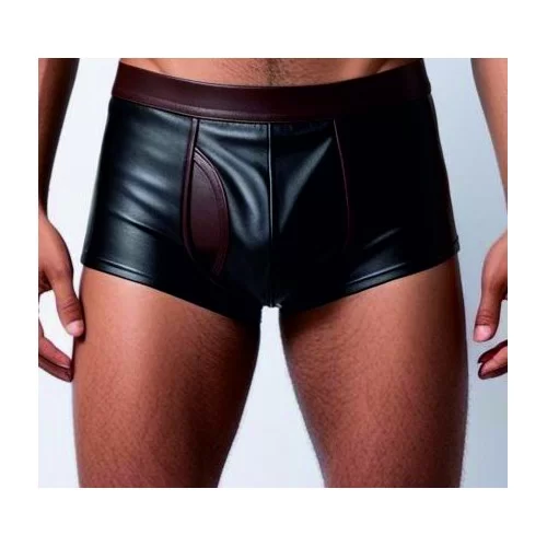 Boxer caleçon homme élastiqué en cuir stretch noir et marron modèle Amelyne