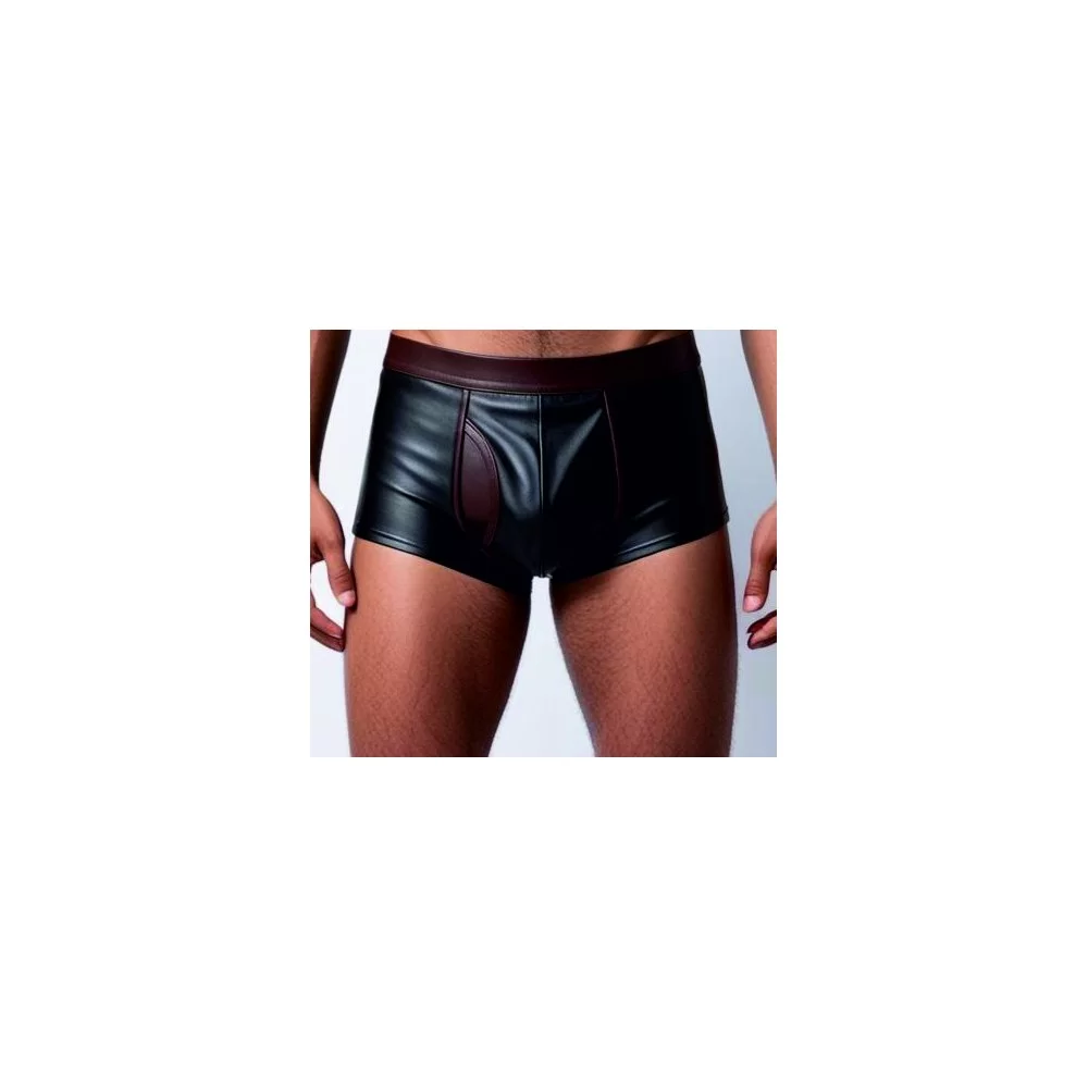 Boxer caleçon homme élastiqué en cuir stretch noir et marron modèle Amelyne