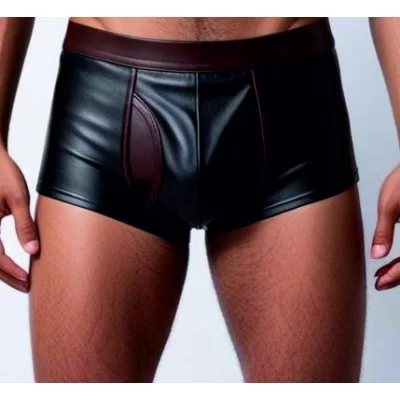 Boxer caleçon homme élastiqué en cuir stretch noir et marron modèle Amelyne