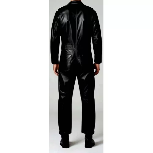 COMBINAISON HOMME CUIR AGNEAU NOIR MODELE STYLE ARMEE PILOTE