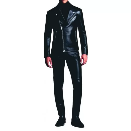 COMBINAISON HOMME CUIR STYLE PERFECTO AGNEAU STRETCH NOIR MODELE ROCKITA