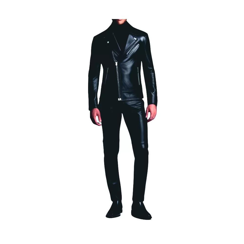 COMBINAISON HOMME CUIR STYLE PERFECTO AGNEAU STRETCH NOIR MODELE ROCKITA