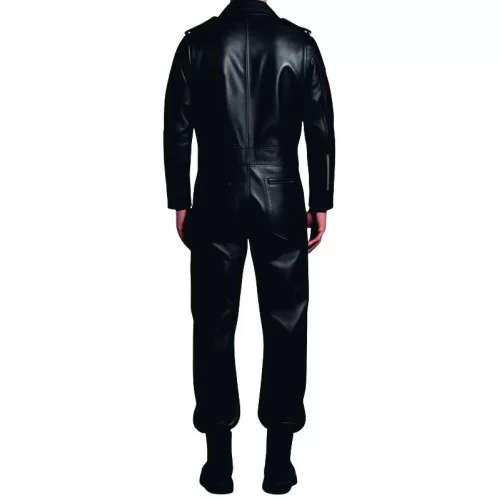 COMBINAISON HOMME CUIR AGNEAU NOIR MODELE STYLE ARMEE MODELE ARMATY