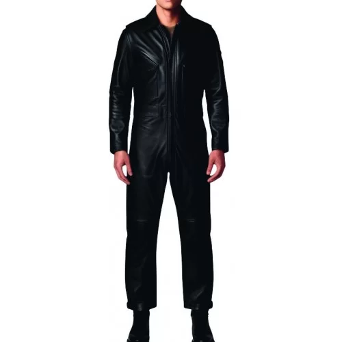 COMBINAISON HOMME CUIR AGNEAU NOIR MODELE STYLE ARMEE BARNOME