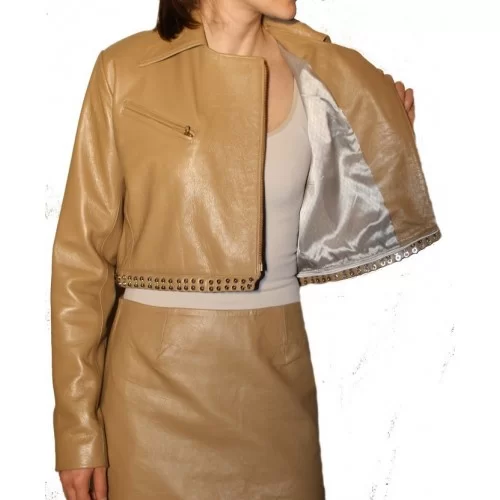 Veste courte en agneau couleur beige modèle Jessie