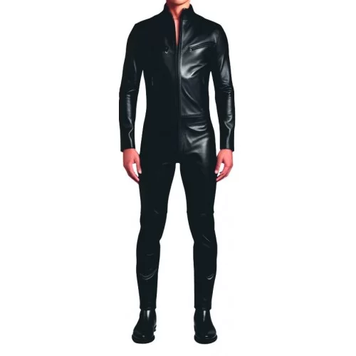 COMBINAISON HOMME CUIR AGNEAU STRETCH NOIR MODELE BRIZA