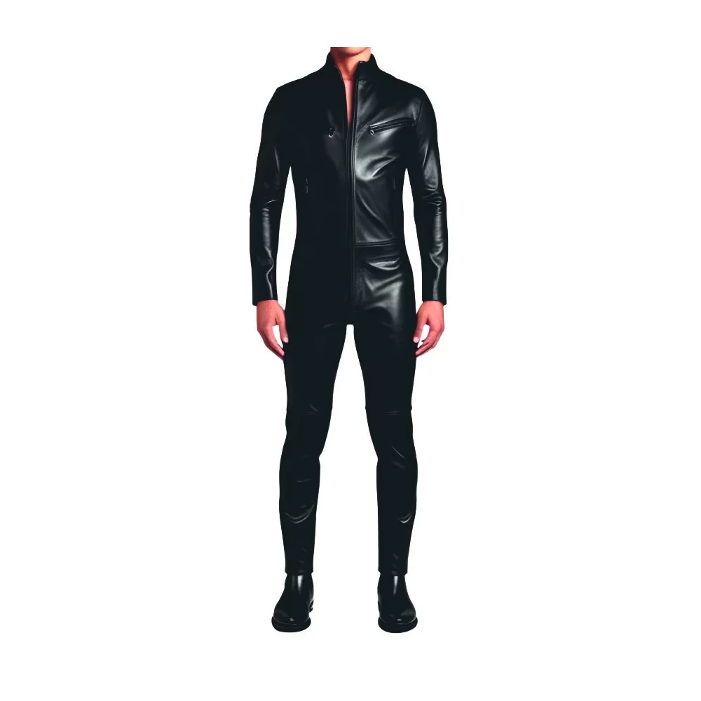 COMBINAISON HOMME CUIR AGNEAU STRETCH NOIR MODELE BRIZA