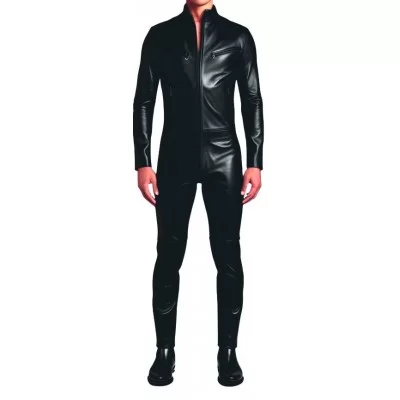 COMBINAISON HOMME CUIR AGNEAU STRETCH NOIR MODELE BRIZA