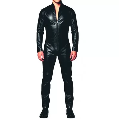 COMBINAISON HOMME CUIR AGNEAU STRETCH NOIR MODELE PRINCISIA