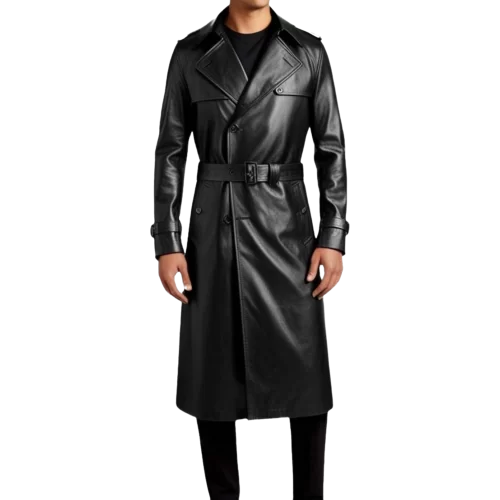 Manteau Trench en cuir homme cuir agneau noir modèle Bilgrame