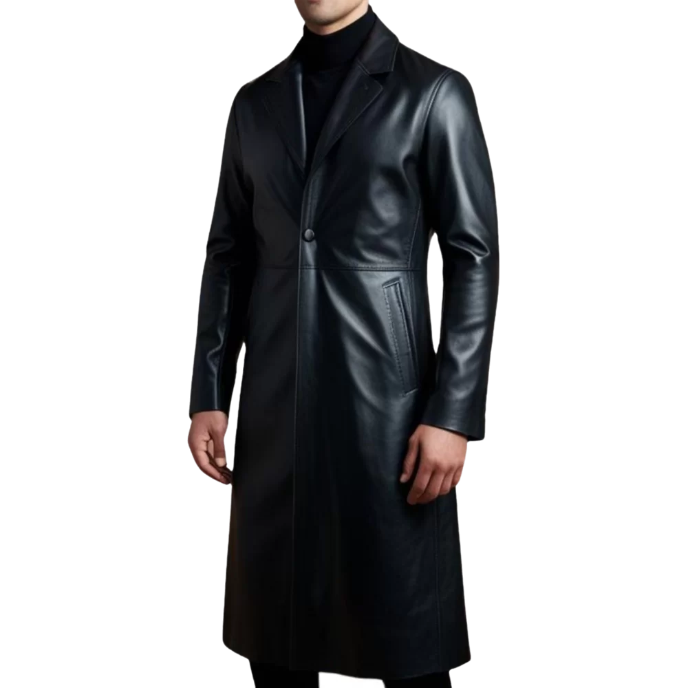 Manteau long en cuir homme cuir agneau noir modèle Myrialo