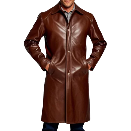 Manteau en cuir agneau homme cuir marron modèle brocialo