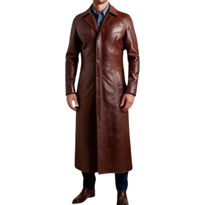 Maxi manteau en cuir homme cuir agneau marron modèle Amerique