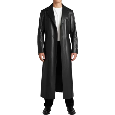 Maxi manteau en cuir homme cuir agneau noir modèle Silveur