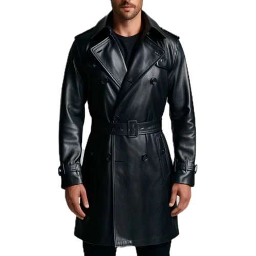 Trois quart Trench en cuir homme cuir agneau noir modèle Danilore