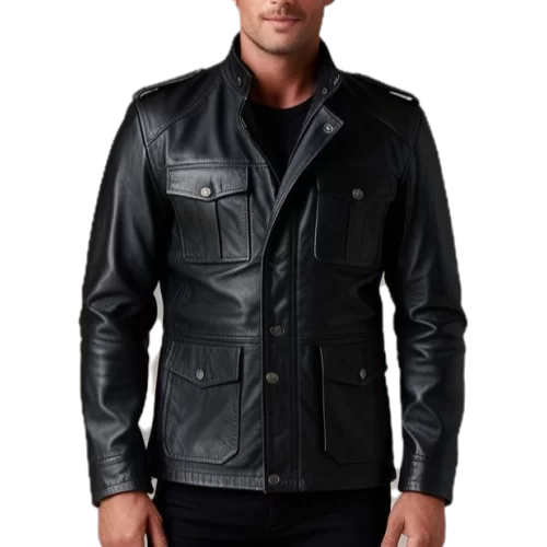 Veste de combat homme cuir vachette noire modèle farido