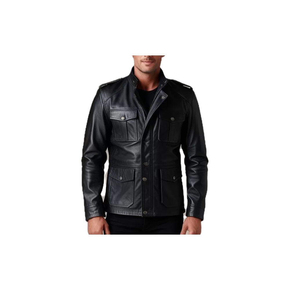 Veste de combat homme cuir vachette noire modèle farido