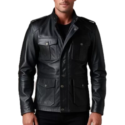 Veste de combat homme cuir vachette noire modèle farido