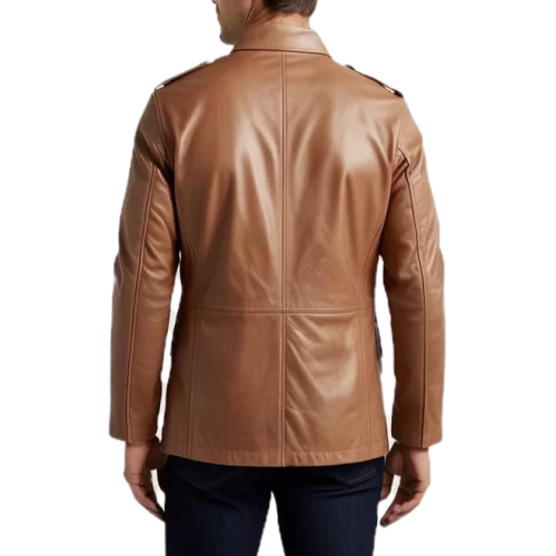 Veste de combat trois quart homme cuir vachette marron modèle Garou