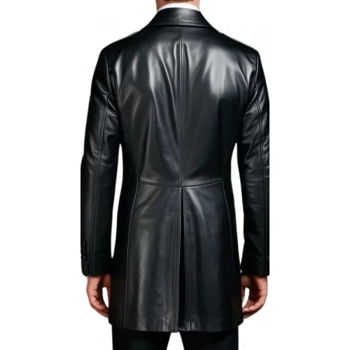 Veste redingote croisée en cuir agneau noir double boutonnage modèle Fidèle