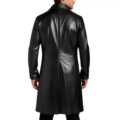 Veste redingote en cuir agneau noir fermeture boutons modèle Frelon