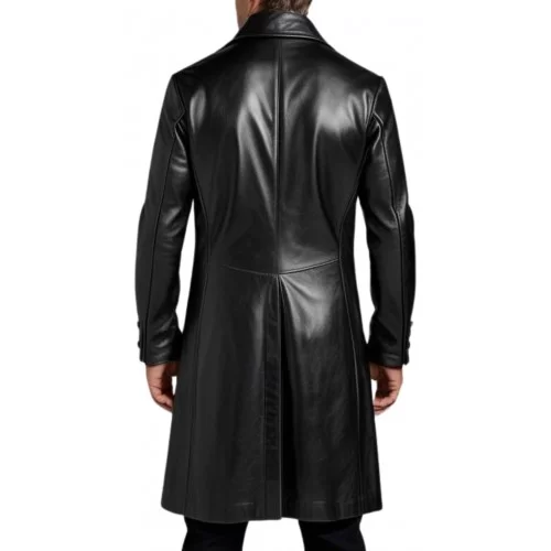 Veste redingote en cuir agneau noir fermeture boutons modèle Frelon