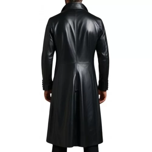 Veste redingote longue en cuir agneau noir fermeture boutons modèle Xaola