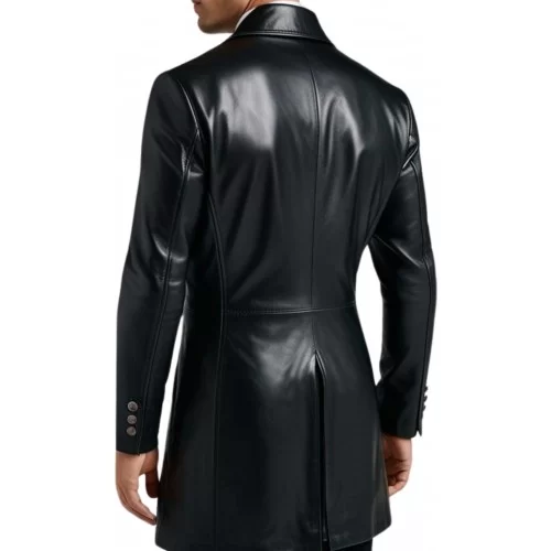 Veste redingote croisée en cuir agneau noir double boutonnage modèle Malorique