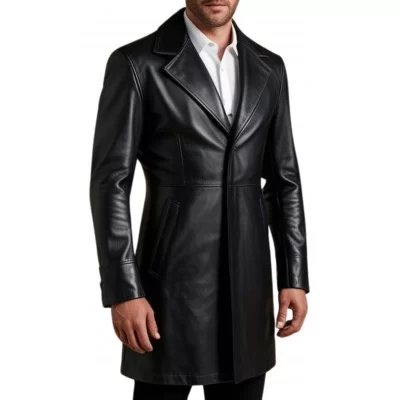 Redingote homme en cuir agneau noir fermeture boutons modèle Danliore