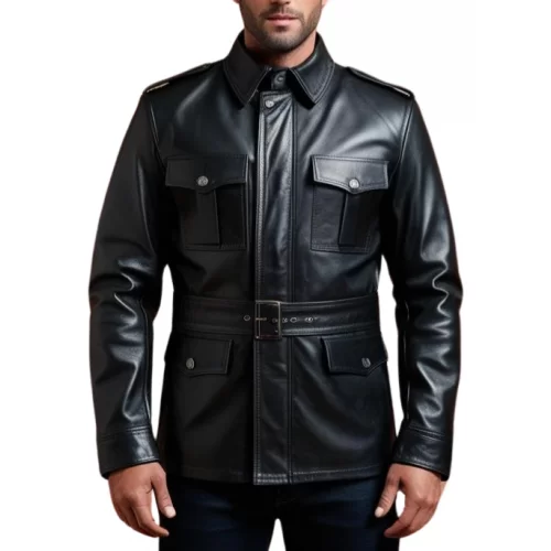 Veste de combat en cuir homme agneau prima noir modèle Hirone